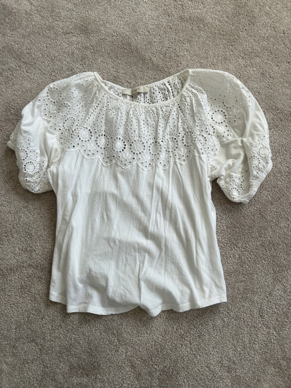 Loft Women’s White Eyelet Puff Sleeve Top
